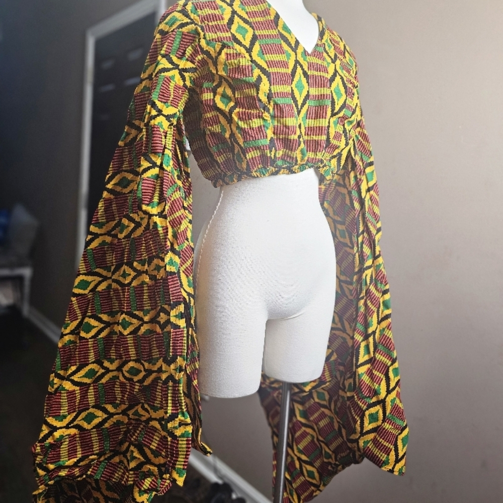 Ankara African Print Yellow and Brown Geometric Crop Blouse